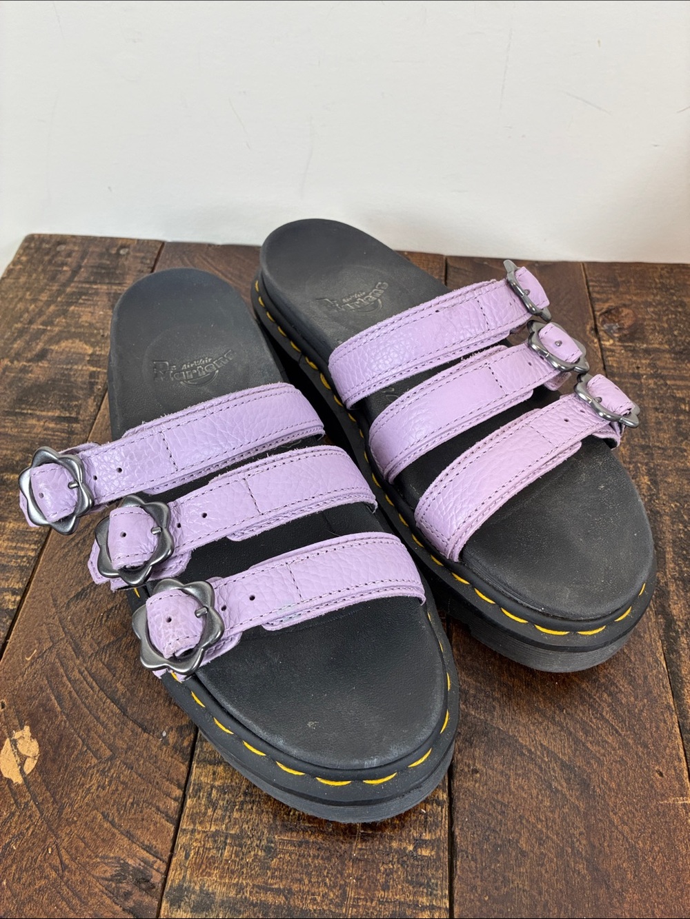 Dr. Martens Blaire Slide Flower Sandals Women’s 8 Purple Triple-Strap Platform